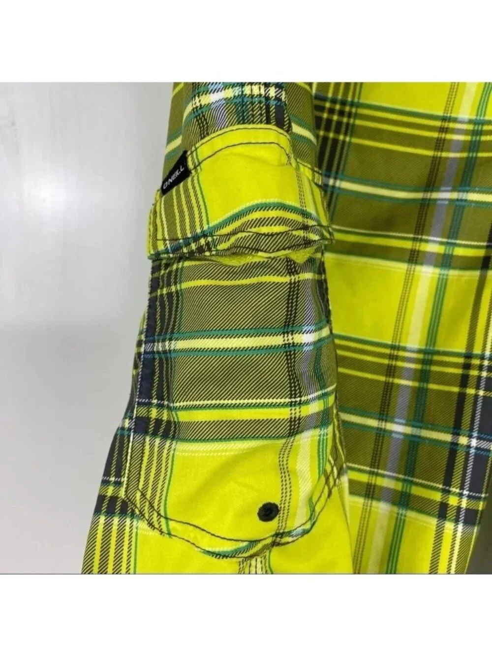 O'Neill Yellow Plaid Board Shorts Men's Swim Trunks Size 32 Surf Beach